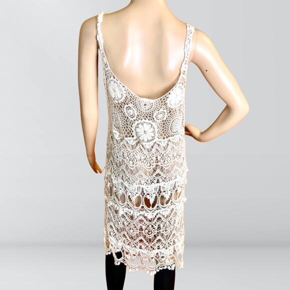Lovely 153 Off White Boho Crochet Knee Length Dress - Picture 3 of 3